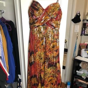 Red, Yellow & silver formal maxi dress